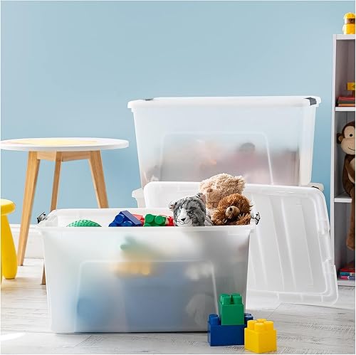 Vista 113 de IRIS USA - Contenedores de almacenamiento de plástico apilables de 40 cuartos de galón con tapas y hebillas de cierre, paquete de 4