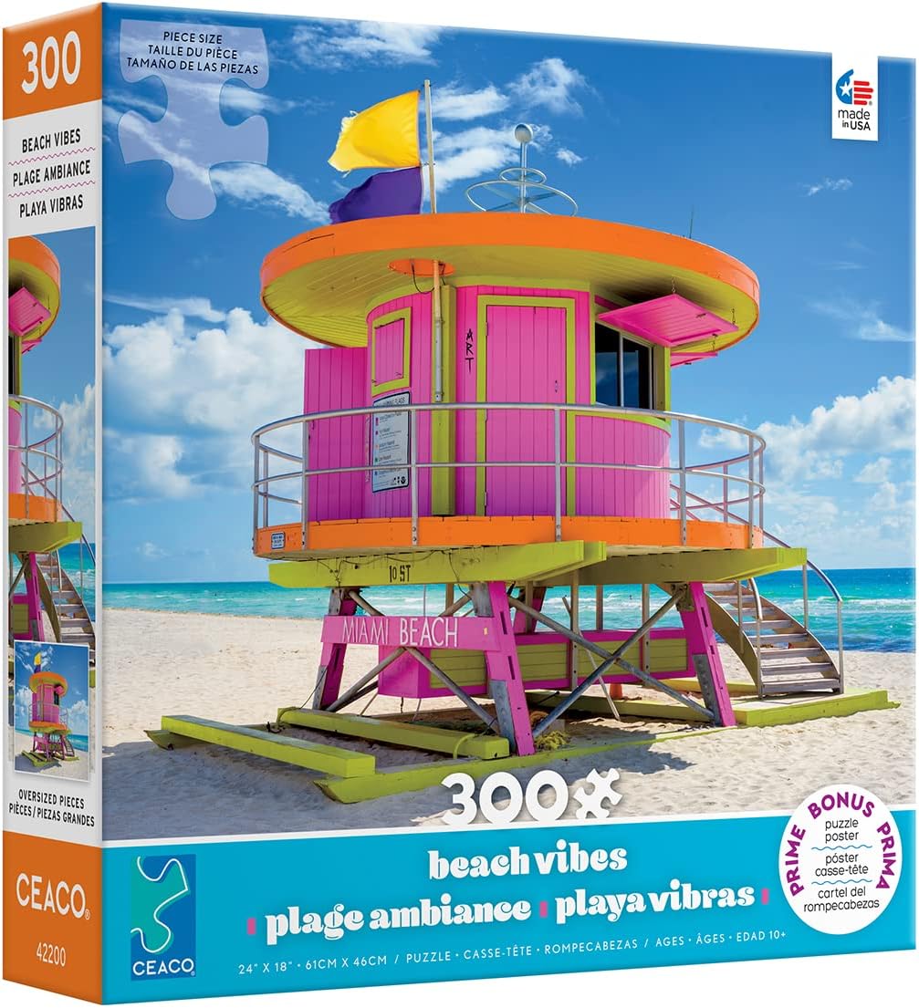 Ceaco - Scenic Photography - Miami Beach Hut - Oversized 300 Piece Jigsaw Puzzle