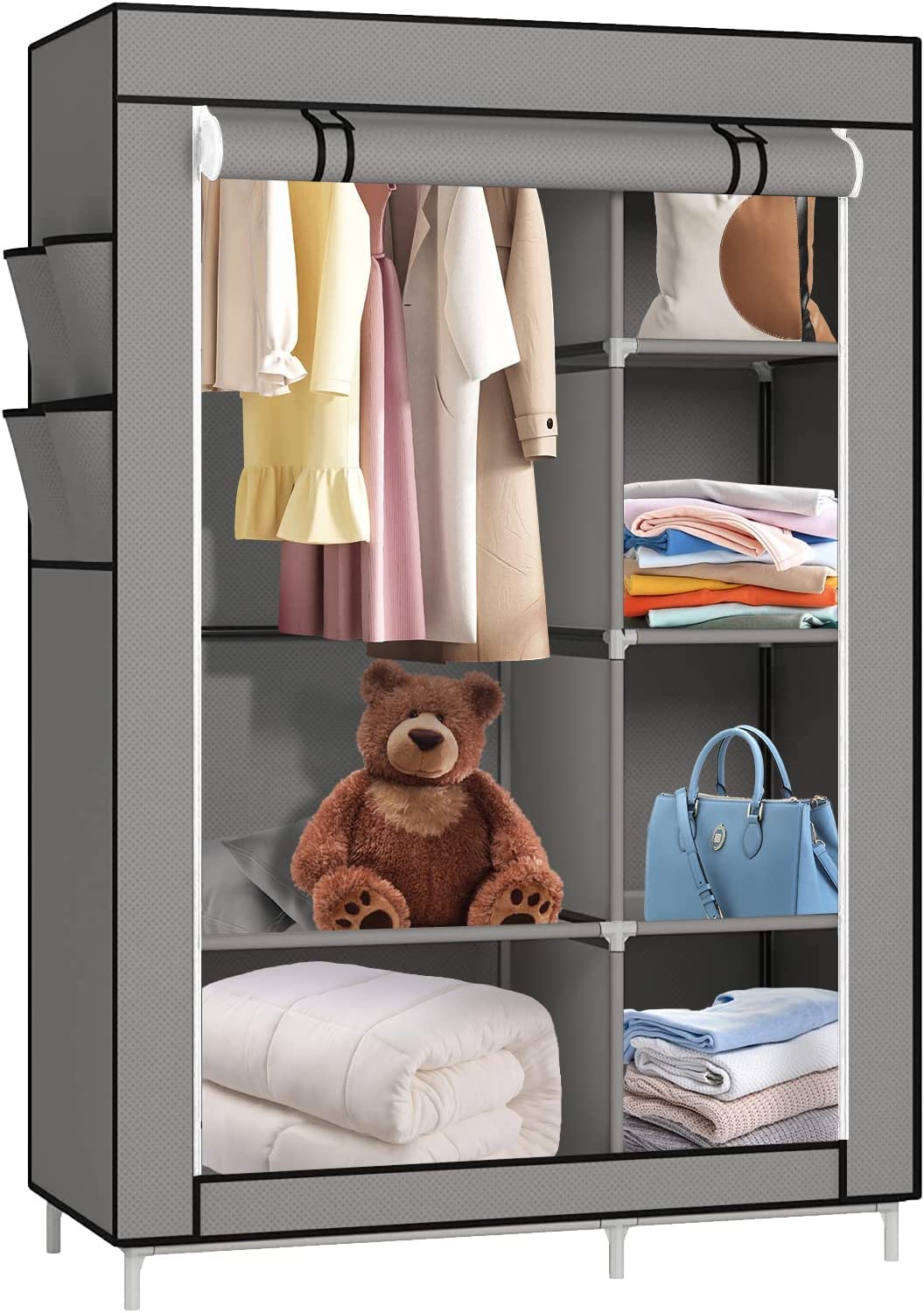 LANTUS Armoire de Rangement Pliable– Penderie Dressing Textile en Tissu Intissé avec Fermeture à Glissière – Garde-Robe Placard Camping(105 * 45 * 170cm-gris foncé)