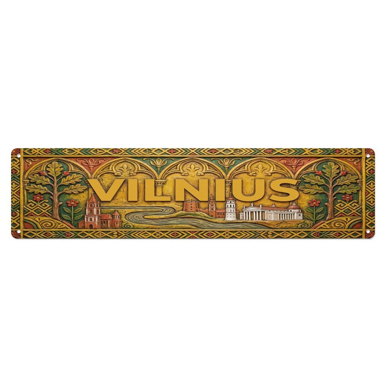 Cwbufd Vintage Style Vintage Vilnius Lithuania Flag Pattern Vintage Metal Tin Sign Plaque Wall Decor For Cafe, Club Bar, Office, Garden Metal Poster 4X16inch