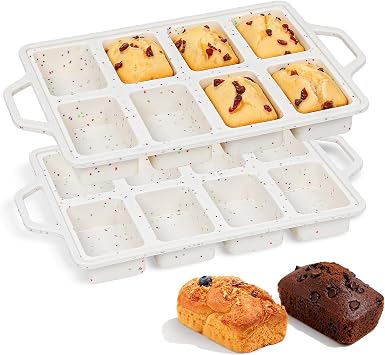 Mini Loaf Pans with Metal Frame - 2 Pack Silicone Bread Loaf Pan 8-Cavity | BPA Free, Nonstick, Oven Dishwasher Safe, Food-Grade Silicone, for Baking Banana Bread, Cakes, Brownies, Meatloaf