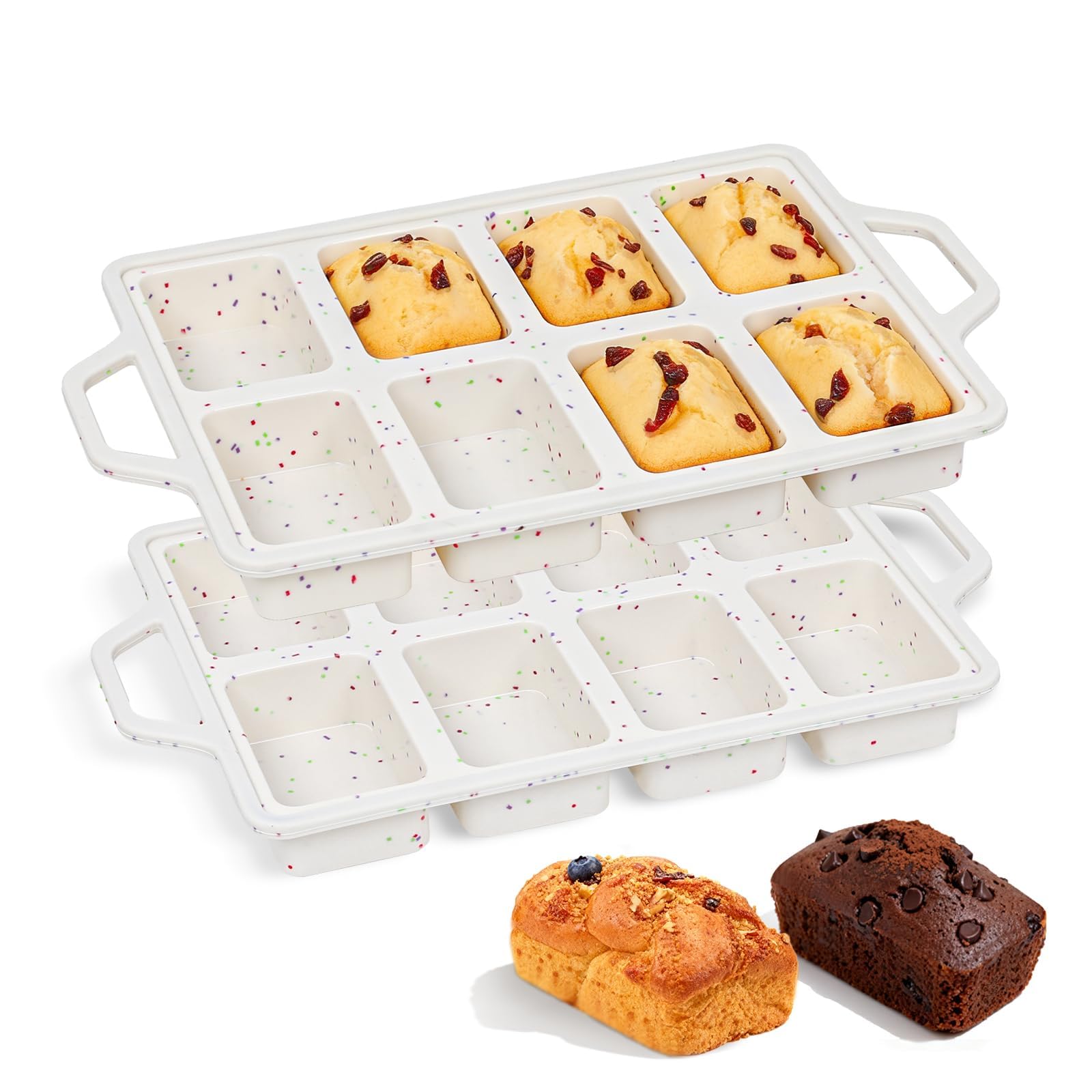Mini Loaf Pans with Metal Frame - 2 Pack Silicone Bread Loaf Pan 8-Cavity