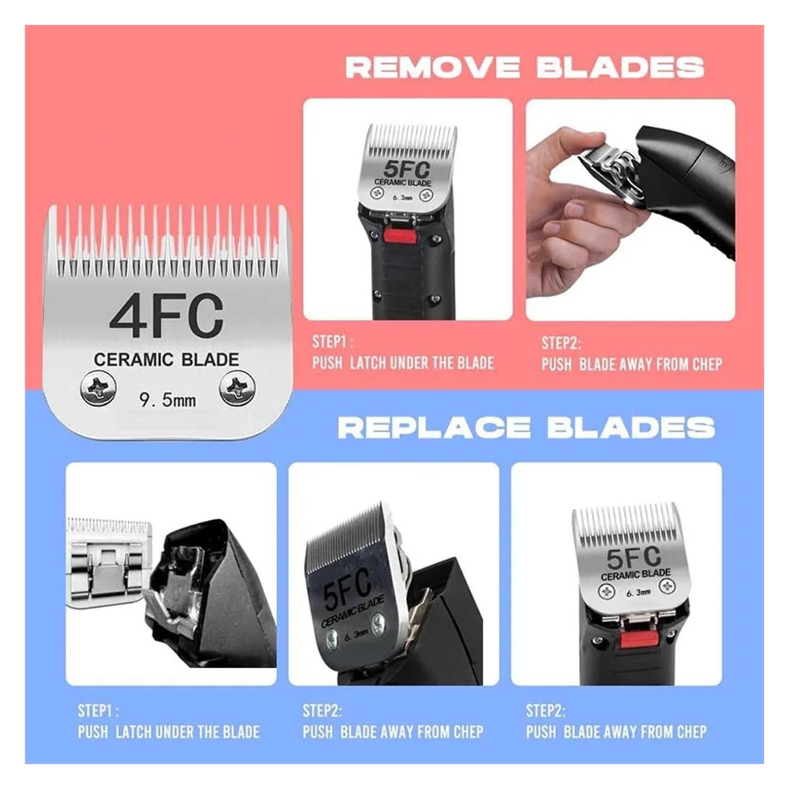Compatible Con Andis, Compatible Con Wahl, Compatible Con Oster, Cuchillas De Repuesto Desmontables for Cortapelos for Perros | 3-4 HT