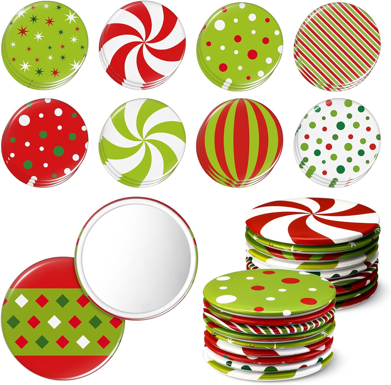 Geetery 36 Pcs 9 Styles Christmas Compact Mirror Bulk Portable Mini Mirror Christmas Makeup Glass Mirror Stocking Stuffers Holiday Decoration for Women Supplies