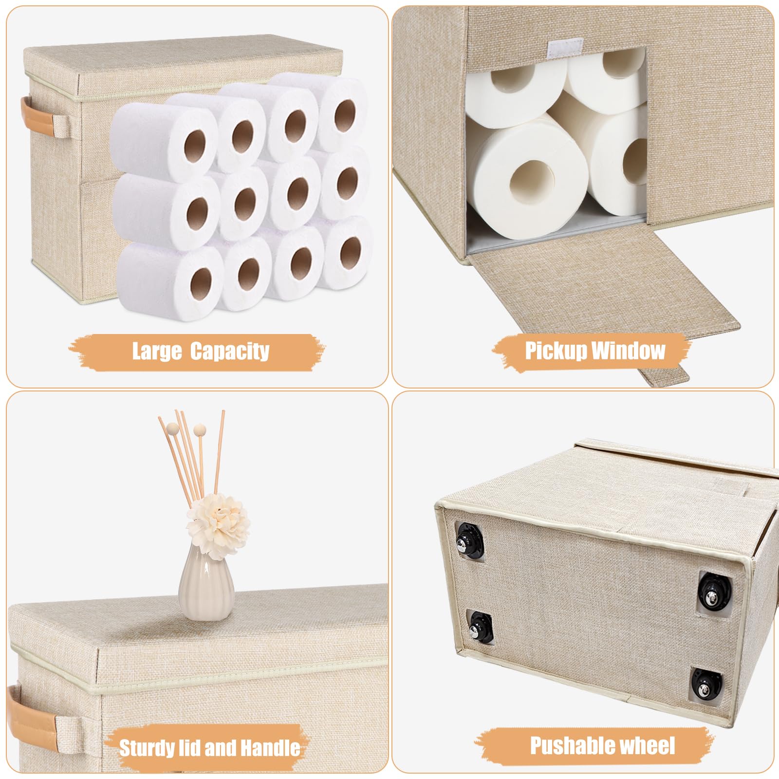 Toilet Paper Storage Basket, Collapsible Rolling Storage Bin Toilet Paper Holder for Bathroom, Tissue Toilet Paper Storage Cabinet with Wheel for Bathroom Organizer Container Dressers or Cabinets