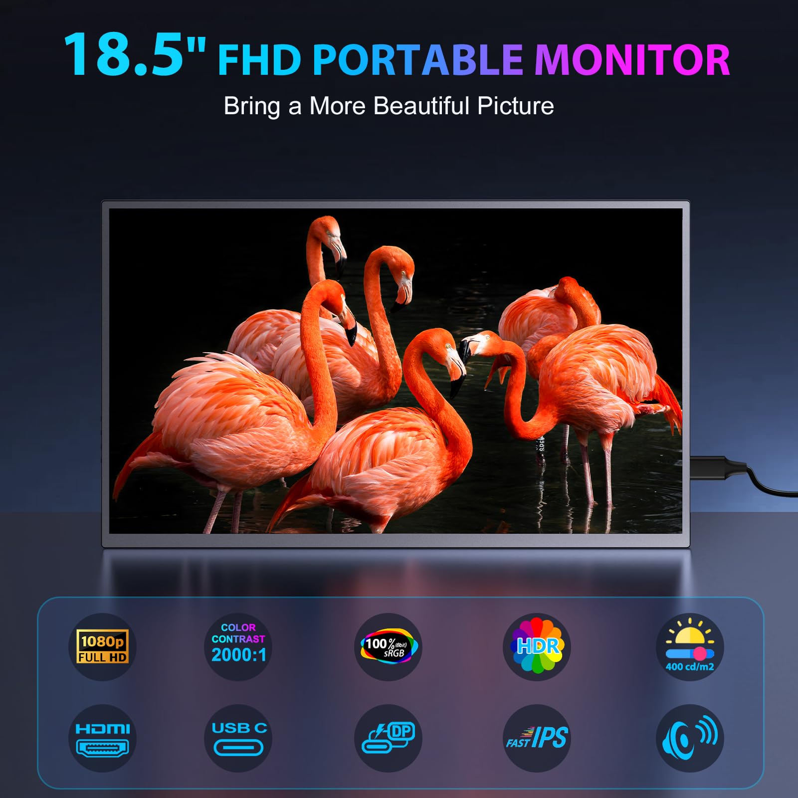 COOLHOOD Monitor Portatile, 18.5 Pollici 120Hz Schermo Portatile IPS 1080P HDR, Portable Monitor con VESA Mini HDMI/USB C, per Laptop, Telefono, Mac, PS5