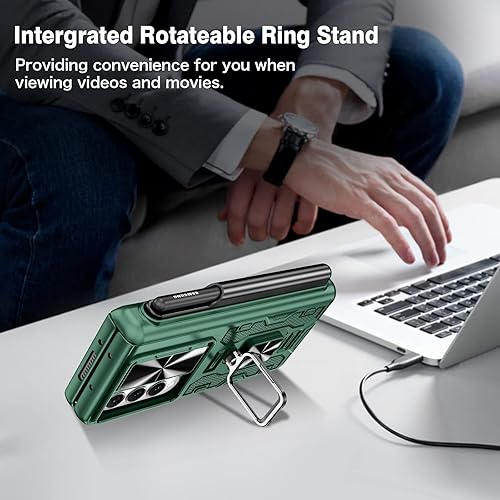 Miniatura 8 de VEGO Funda para Galaxy Z Fold 4 con soporte para bolígrafo S, protección de bisagra, soporte magnético de anillo de 360, cubierta de cámara