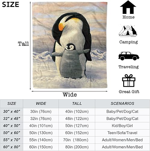 Miniatura 2 de Manta de pingüino para niñas, suave y acogedora manta de franela de felpa de pingüino para niños pequeños, 40 x 50 pulgadas, manta pequeña de felpa