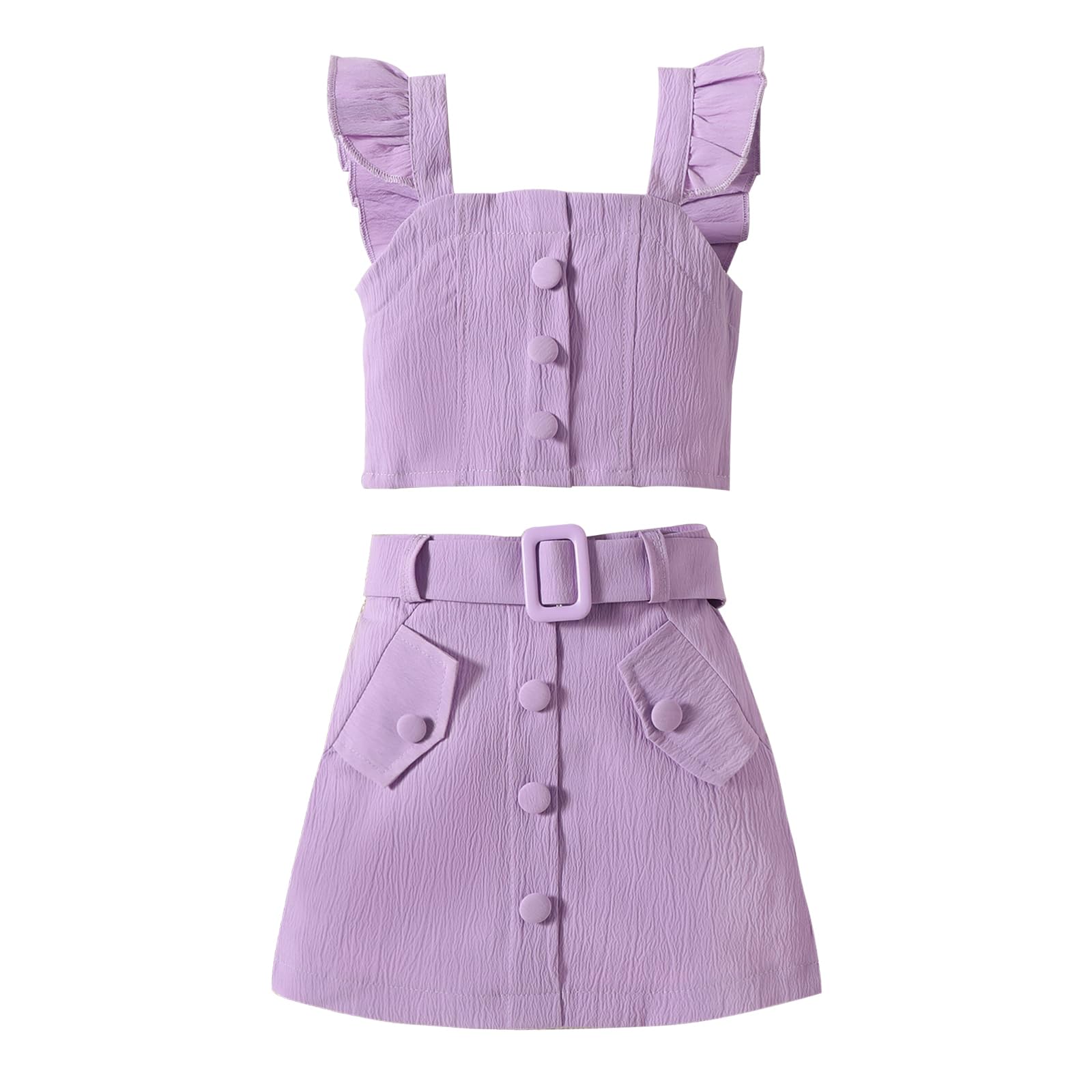 Fernvia Toddler Baby Girl Skirt Set Ruffle Sleeveless Tank Tops and Mini A-Line Belted Skirt 2Pcs Summer Outfits (A Purple, 18-24 Months)