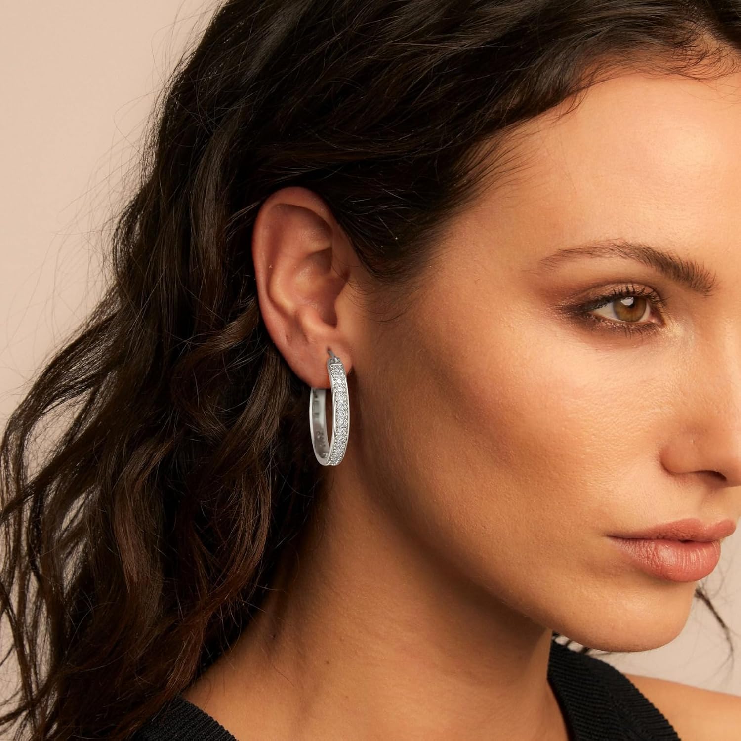 BMMYE Rhinestone Hoop Earrings for Women Sparkly Large CZ Hoops for Sensitive Ears Non Tarnish Sterling Silver/Gold Plated Rhinestone Earrings 20/30/40/50/60/70mm - Image 3