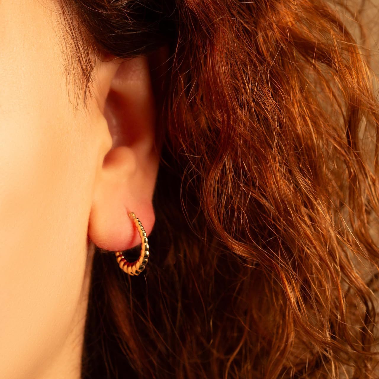 Gold Reversible Classic Beaded Oval Hoop Earrings for Women | 10K or 14K Yellow Gold - Image 2