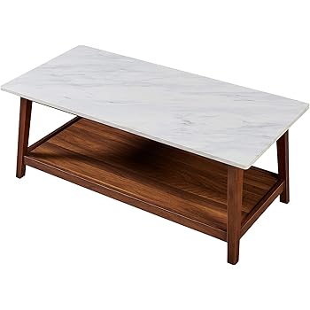 Amazon Com Versanora Kingston Coffee Table With Storage Space 42 X 20 X 17 Faux Marble Walnut Furniture Decor