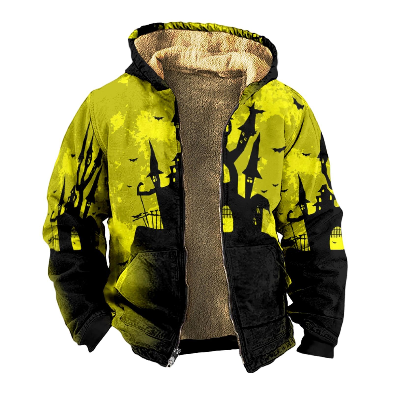 KONG JIMFAN Herren Jacken,Verdickt Kapuzenshirt Winter Essentials Warmer Herren Winterjacke Reißverschluss Freizeitjacke Mit Taschen Jacket Printing Sweatjacke Mit Kaputze Windproof Regenjacke
