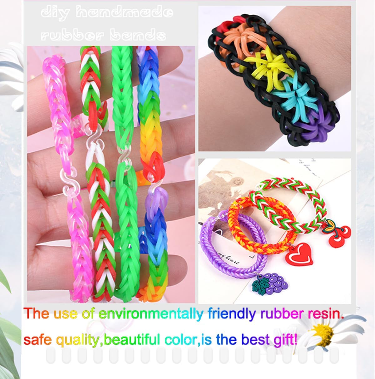 8000+ Loom Rubber Bands Unique Bright Colors DIY Craft Gift Loom Bracelet Refill Kit for Boy and Girl/White