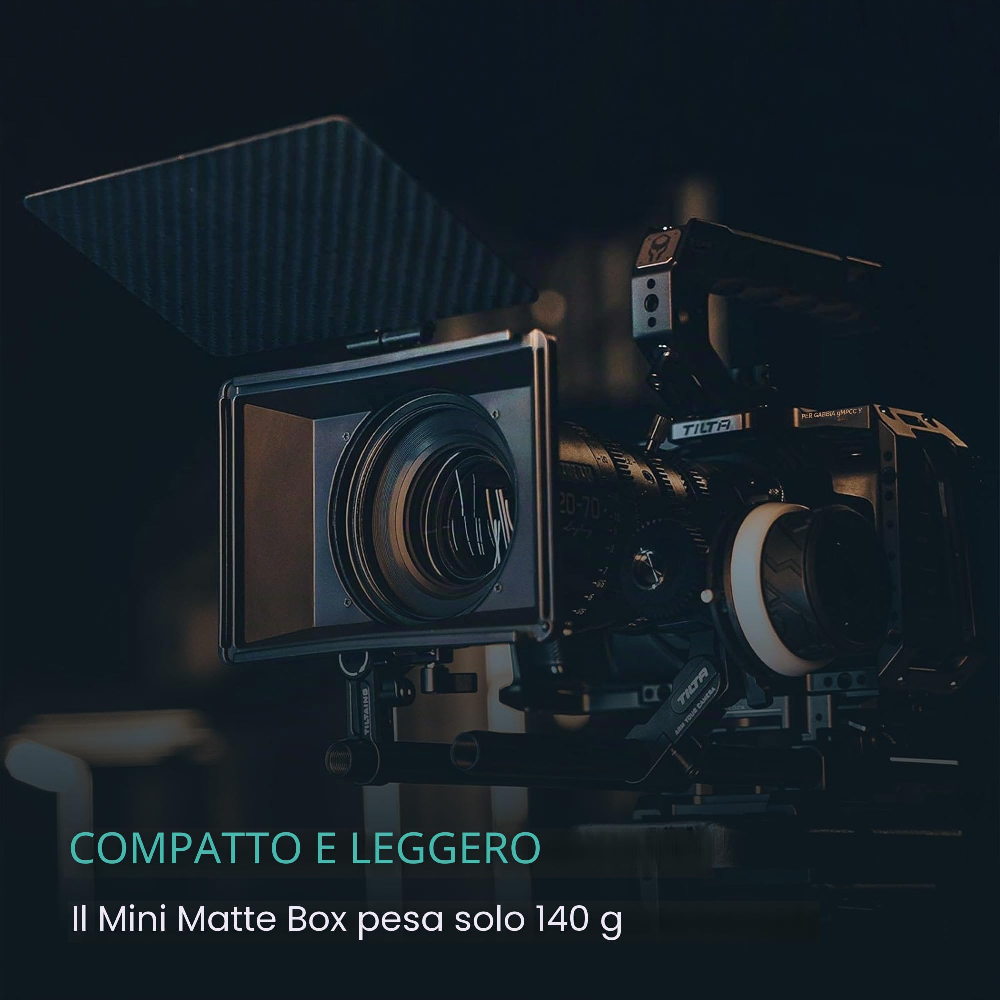 Tilta Mini Matte Box Cornice filtro 4x5.65 per fotocamere reflex digitali mirrorless, con anello adattatore obiettivo 67mm/72mm/77mm/82mm Supporto asta 15mm Supporto leggero MB-T15