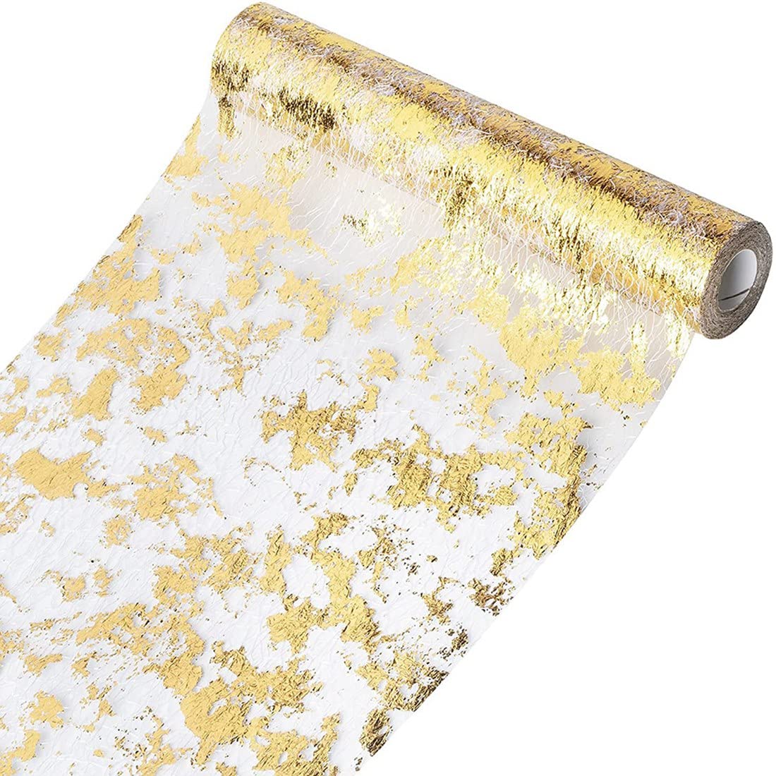 CTRLZS Table Runner, Sparkling Polyester Tulle Ribbon Roll with Gold Foil,Birthday Party Wedding Christmas Decor 28cmx10M