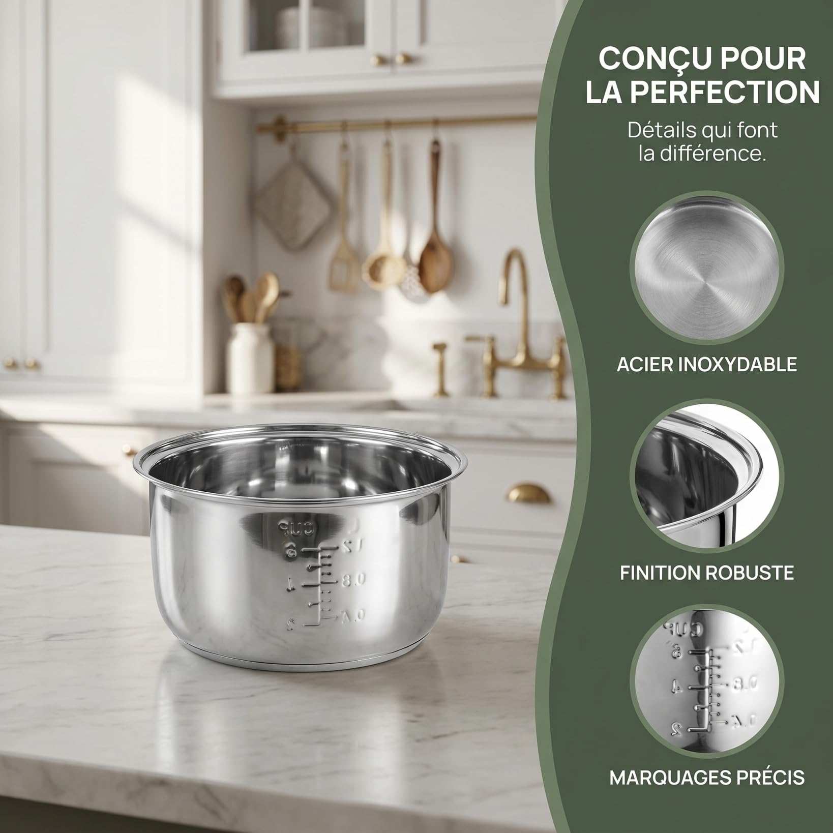 ABOOFAN Cuve IntéRieure En Acier Inoxydable Pour Cuiseur À Riz Pot De Remplacement AntiadhéSif 21 Cm Accessoire Universel Pour CuisinièRe ÉLectrique Chauffage Uniforme Et