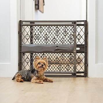 MYPET North States Paws Portable Pet Gate: 26-40" Wide. Pressure Mount. No Tools Needed. Made in USA, 23" Tall, Expandable, Durable Dog Gates for Doorways, Fieldstone Gray