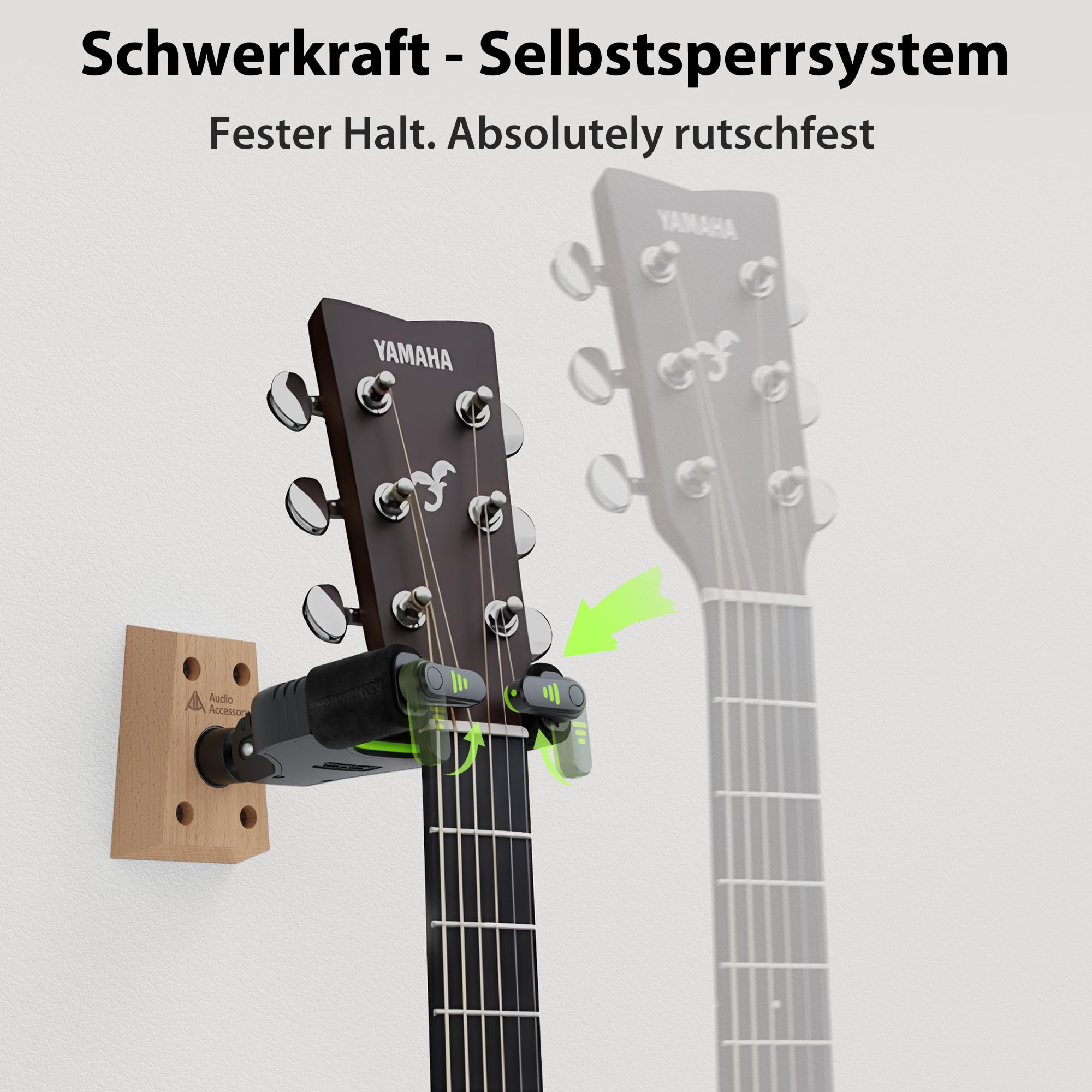 AA AUDIO ACCESSORY 2er-Pack Gitarrenhalter für die Wand mit Autoverriegelung, Nitro-freundlicher Samthaken, 4-Schrauben-Holzfuß, bis 9 kg Tragfähigkeit für Bass, Akustik-, Klassik- und E-Gitarre