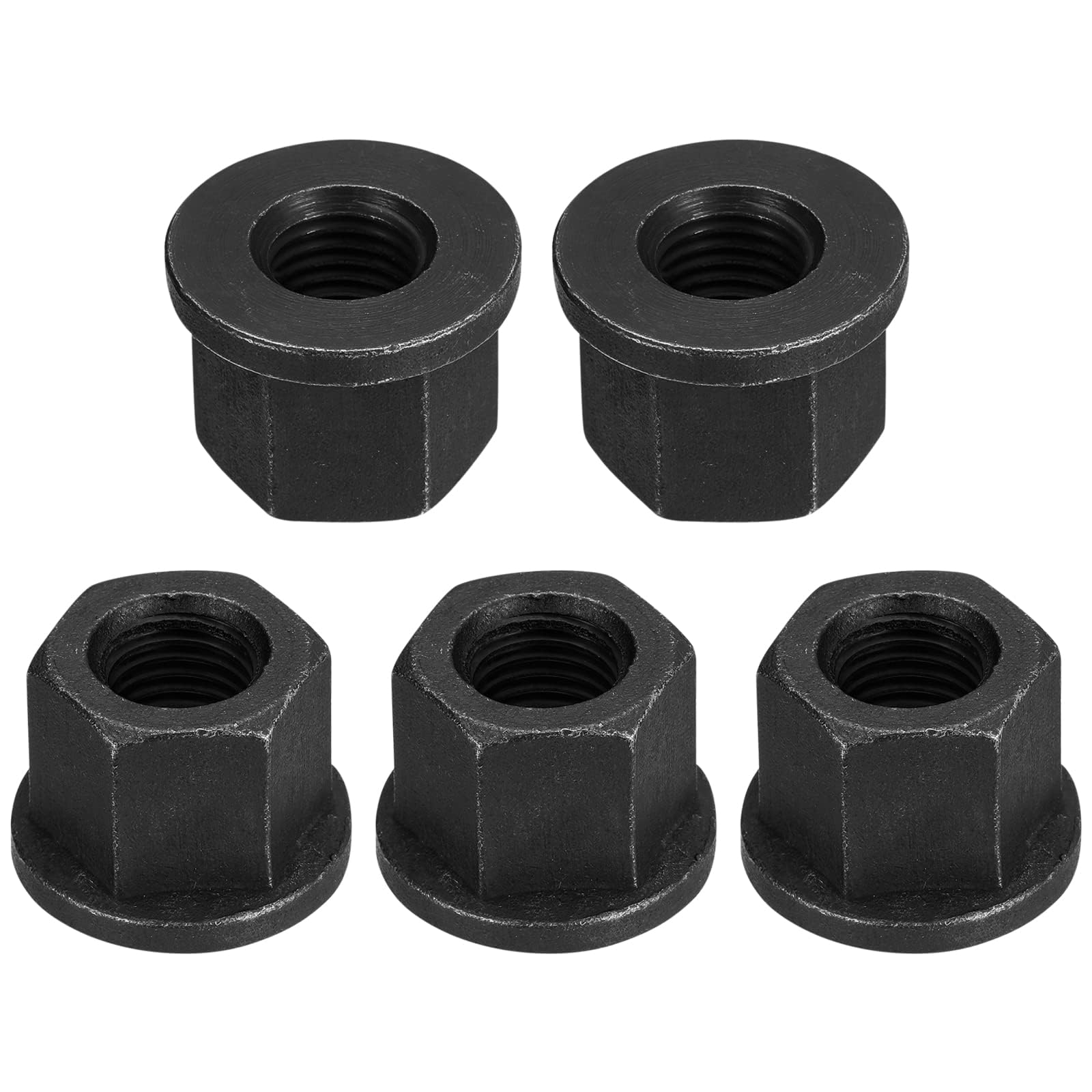 TOP-VIGOR M16 Flange Hex Lock Nuts, 5pcs Grade 10.9 Carbon Steel Black Oxide Finish, Heavy Duty Black Nuts for Machinery, Equipment, Pipe Fittings Automotive