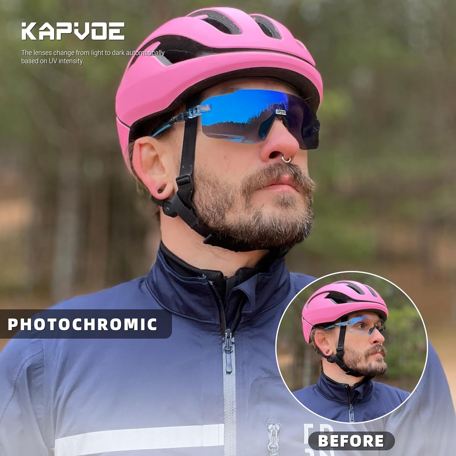 KAPVOE Photochromic Cycling Glasses for Men Women Sport Sunglasses UV Protection Driving Mountain Running MTB Frameless K341 - Image 2
