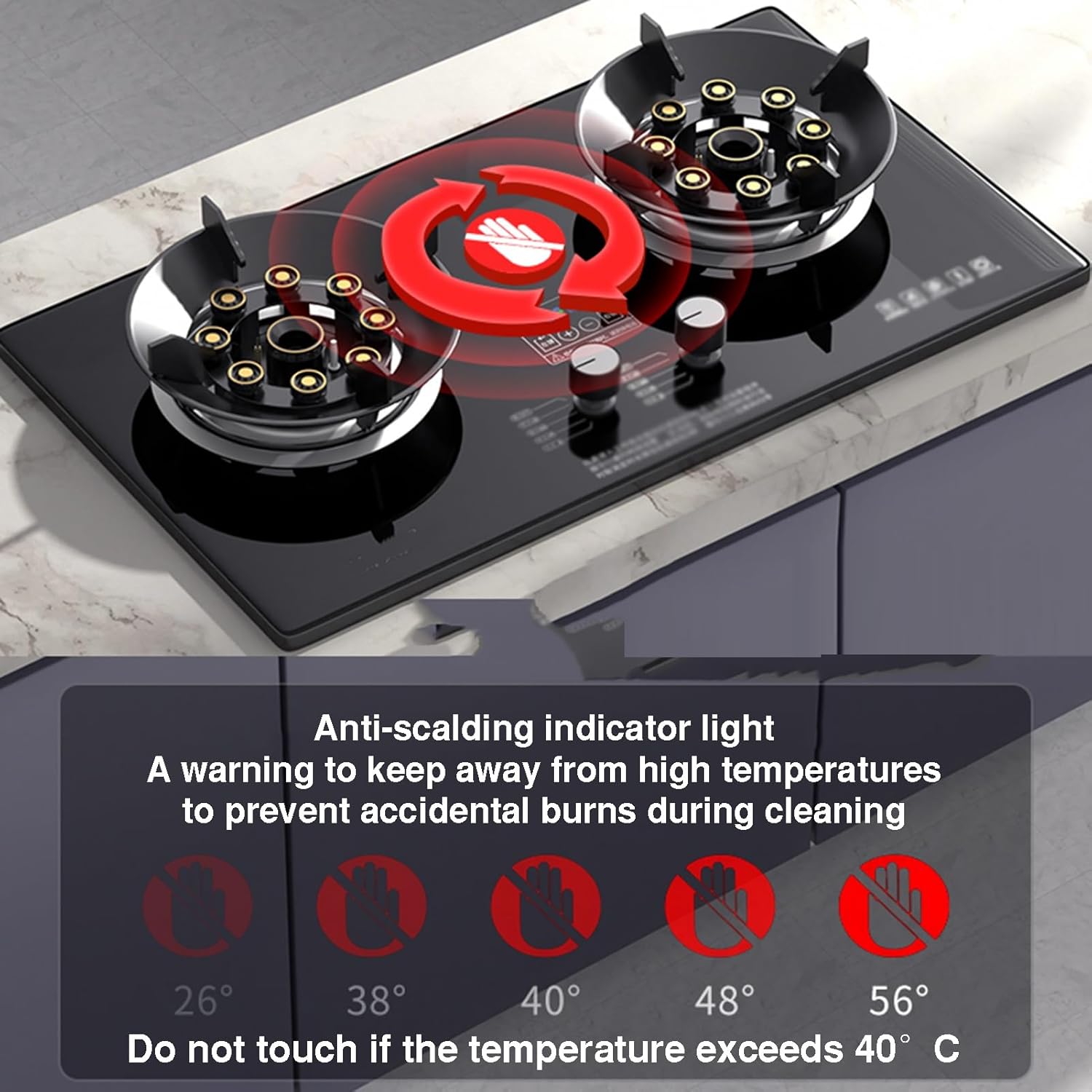 Portable Double Burner Gas Stove,5.2KW 9-cavity Countertop,LPG/Natural High-Power Cooktop,180-minute Independent Timer and Flame Failure Protection(NG)