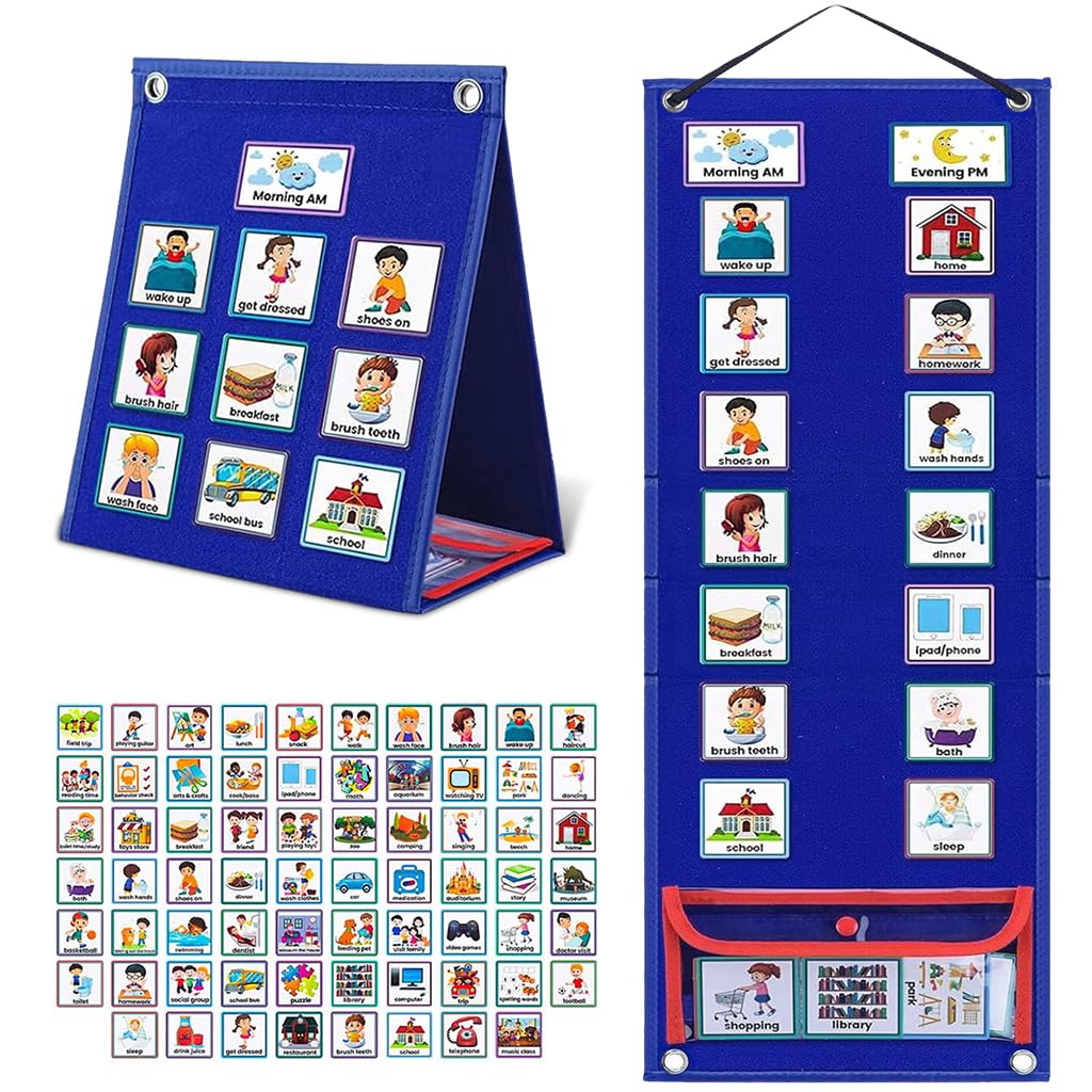 PATPAT® Flash Cards for Kids Visual Schedule Calendar Chart, 2 in 1 Foldable Autism Daily Chore Routine Chart with 96 Cards Montessori Learning Toys for 3+ Year Old Kids Wall Planner for Home School