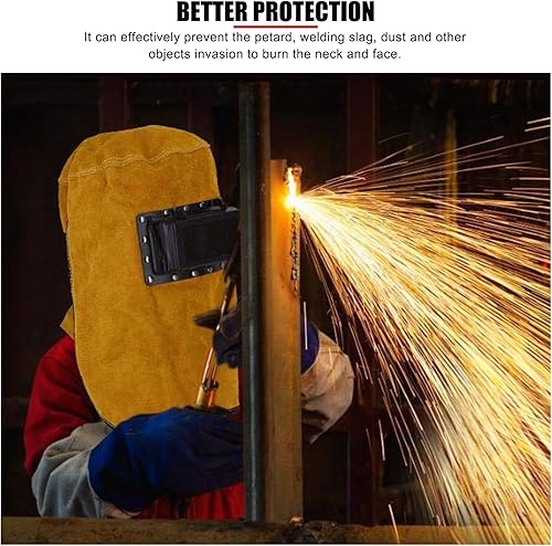 Miniatura 6 de EVTSCAN Casco de soldadura de cuero de vaca dividido, con lente abatible, casco ajustable, capucha de soldadura de cuero de grano dividido