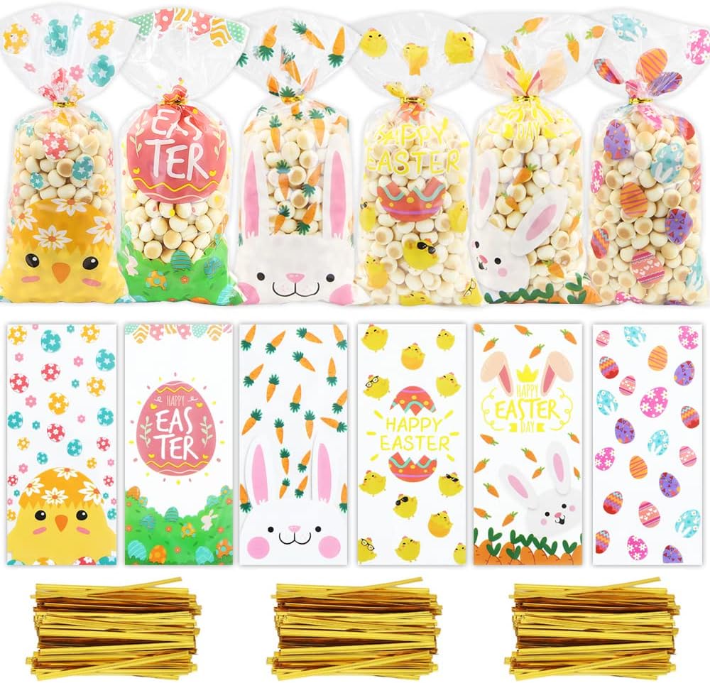 Easter Cookie Bags Easter Treat Bags Easter Cellophane Bags 120pcs in 6 Patterns