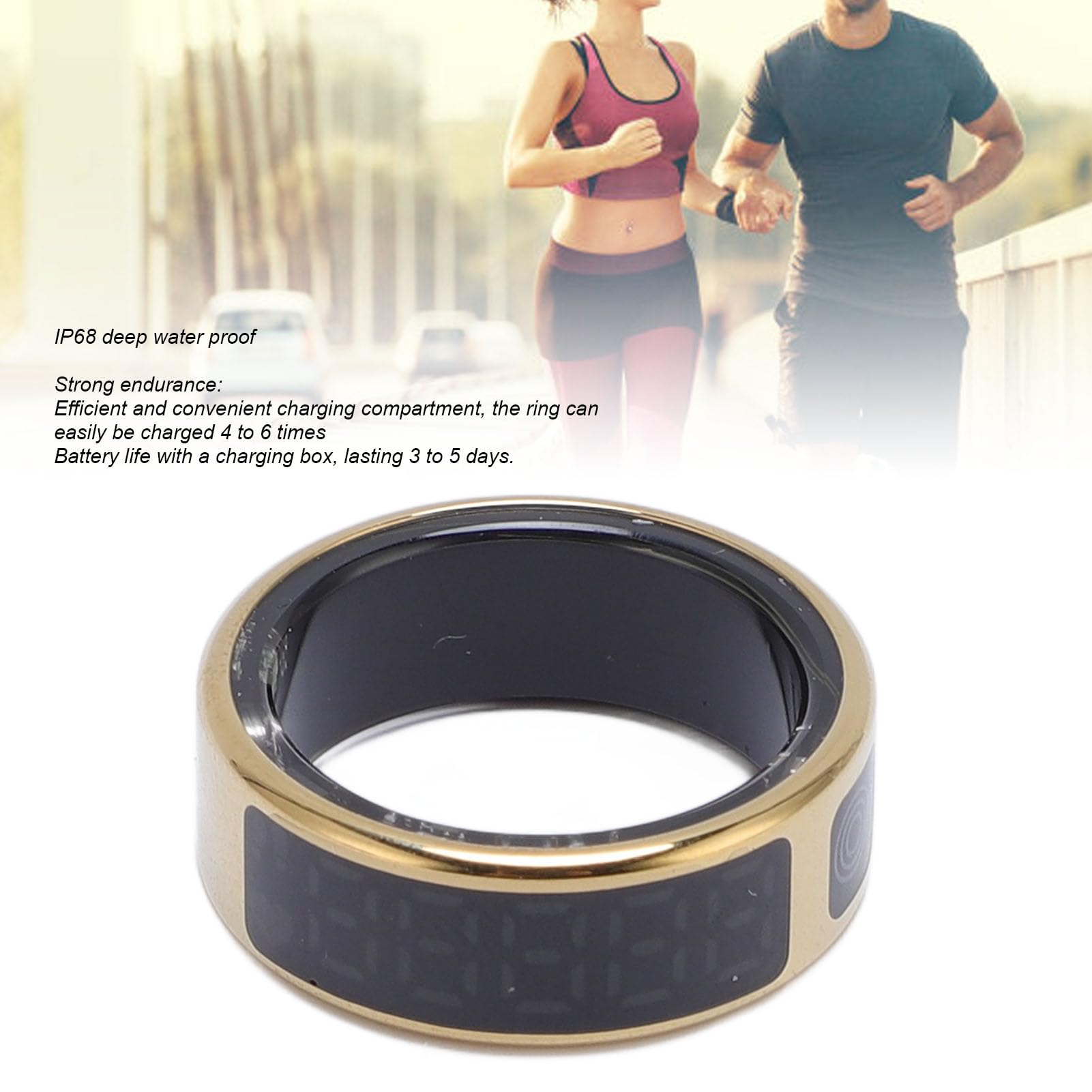 Yoidesu Smart Ring Health Tracker for Women & Men - IP68 Water Proof Fitness Rings with LED Touchscreen, Heart Rate, Sleep Monitoring, Multiple Sports Modes - Gold (#9)