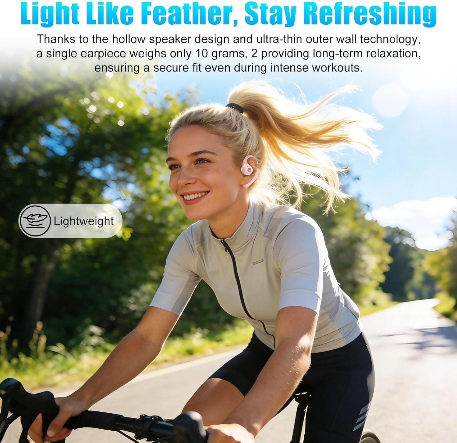 Open Ear Headphones, Wireless Earbuds with Smart Digital Display, Lightweight Design Air Conduction Earbuds with Mic Fit Cycling, Running, Workout (Pink)