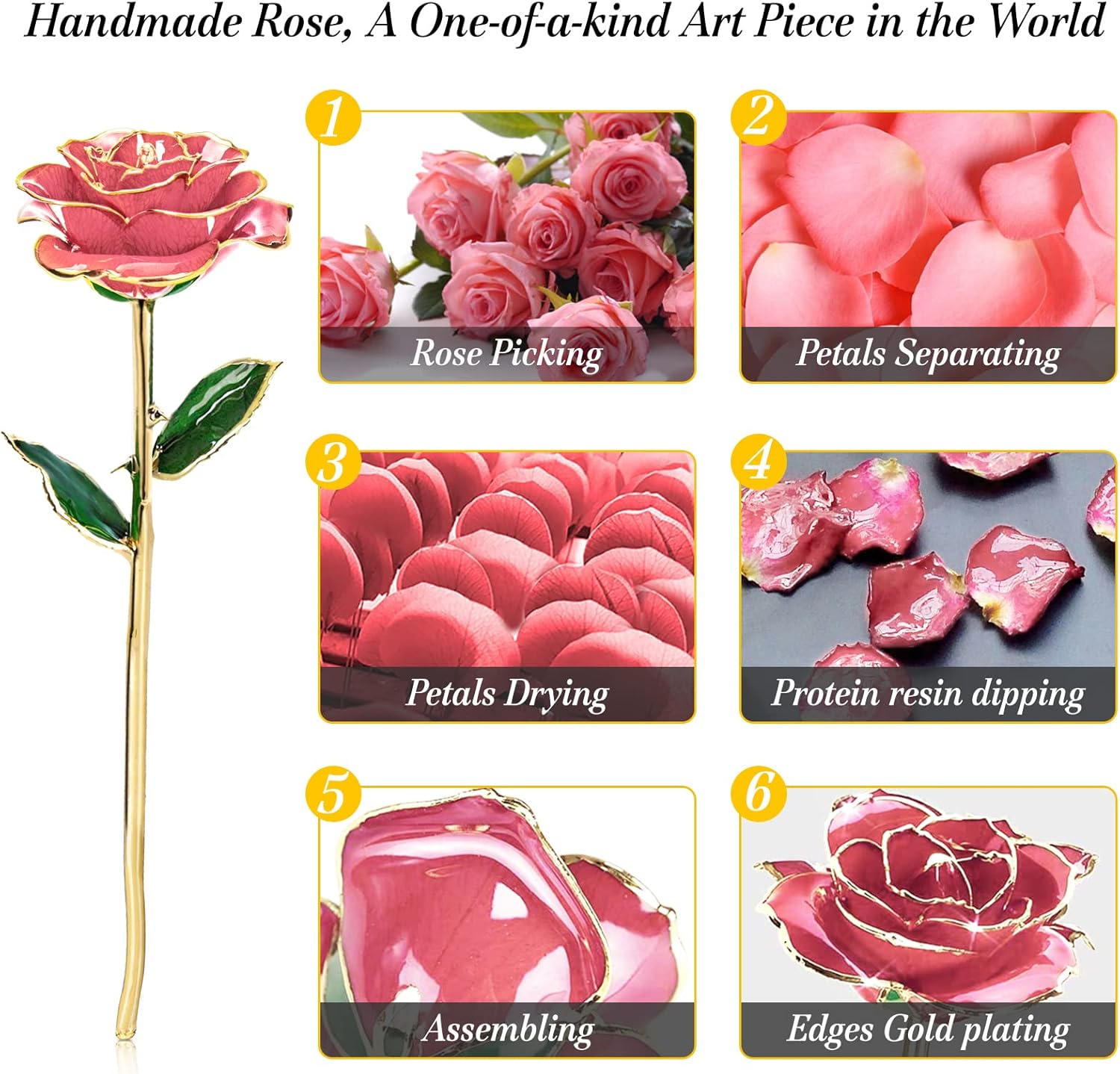 Yolife Gold Dipped Rose 24k Gold Dipped Real Rose Lasted Forever with Transparent Stand, Best for Her - for Valentine’s Day Mother’s Day Girlfriend Wife Birthday Wedding Flowers