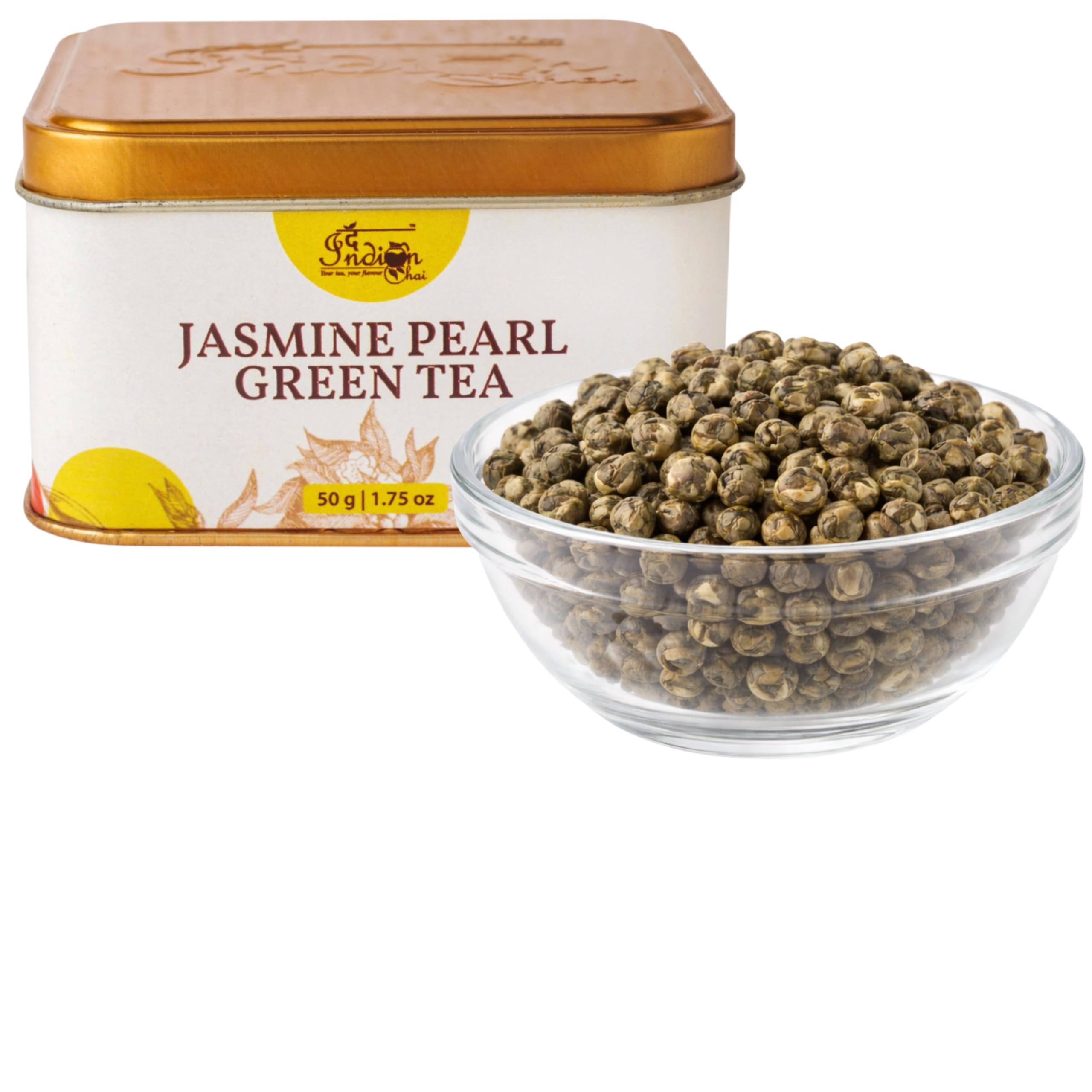 The Indian Chai – Jasmine Pearl Green Tea 50g | Hand-Rolled Pearls with Delicate Jasmine Aroma | Premium Loose Leaf for Calm Focus & Daily Wellness-image-6