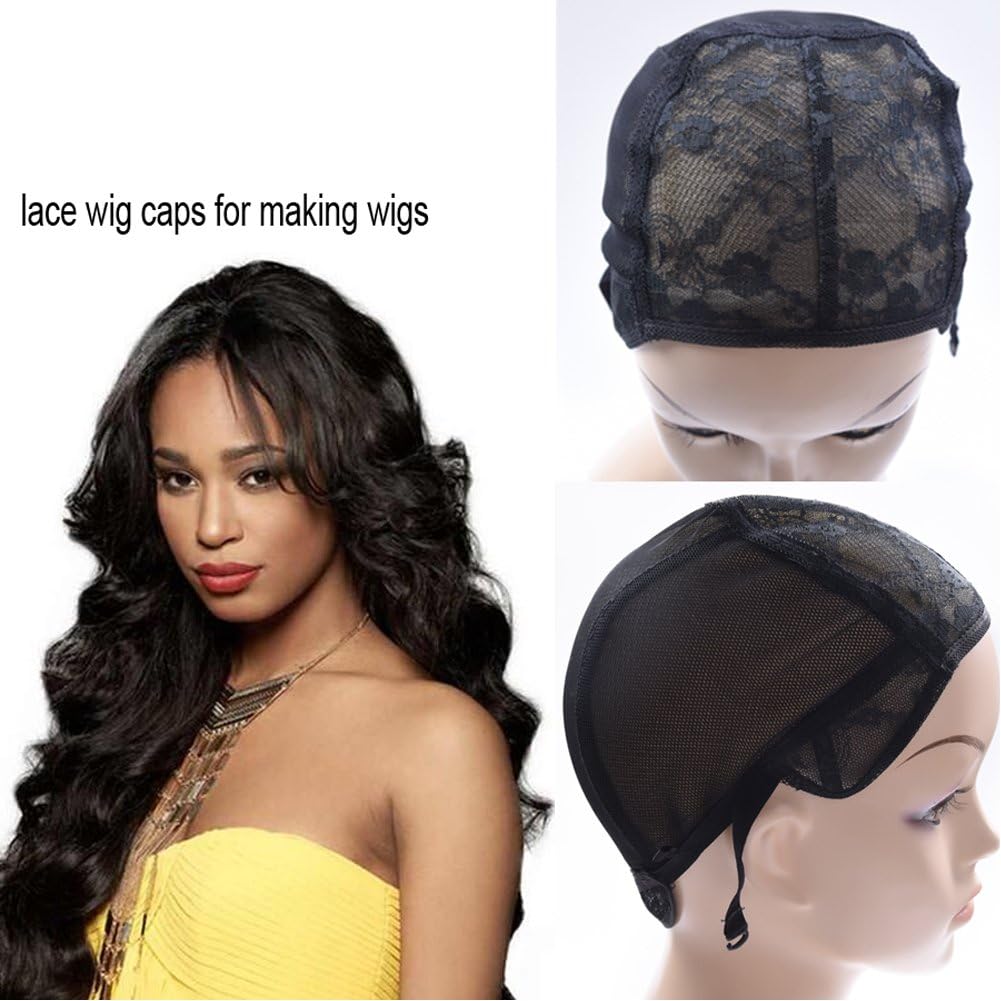 Double Layer Lace Adjustable Wig Cap For Making Wig Hair Net Dome Cap For Wig 2 pcs/lot Wig Caps for Wig Making Tools