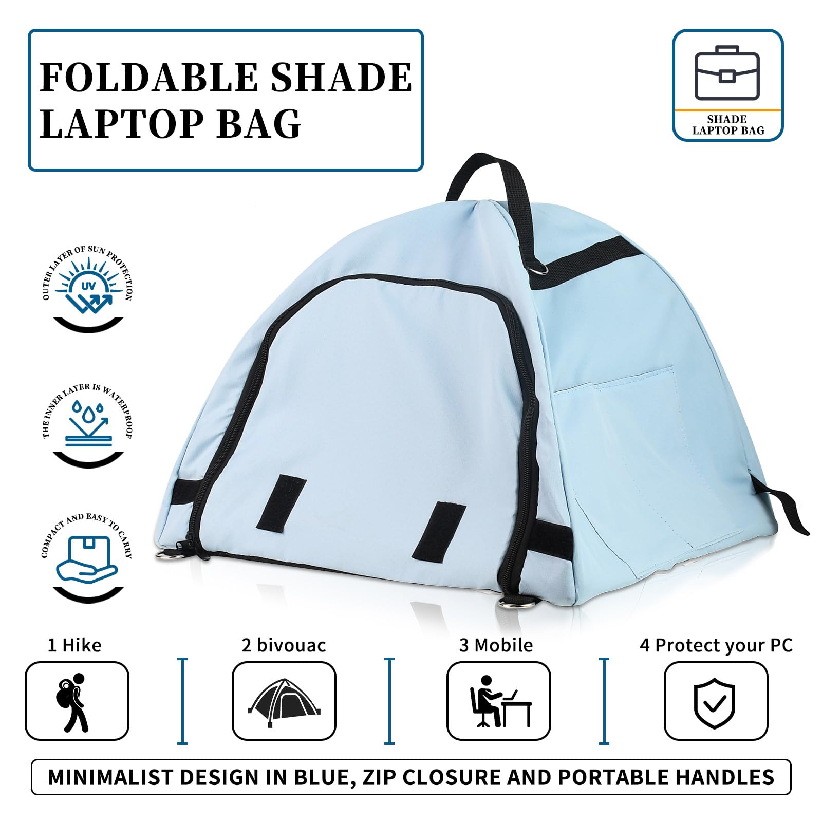 mipintura Laptop Sun Shade & Privacy Shield - Foldable Outdoor Sunscreen for 13-16 inch Notebook Computer, Waterproof, Portable Tent for Beach, Travel, Work Outside?Light Blue?