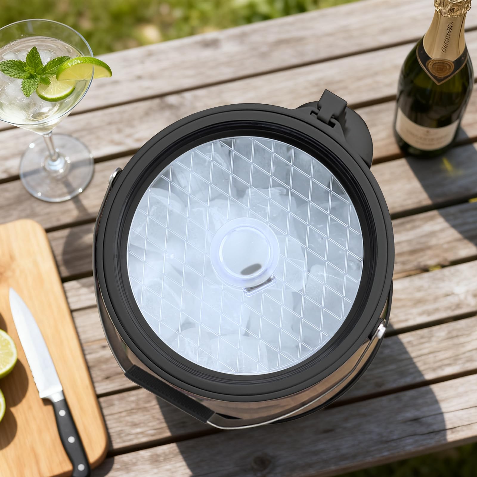 Seau a glacon en acier inoxydable de 6,8 litres avec couvercle et pelle, seau a glacon isotherme double paroi pour les bars à cocktails et les fêtes, sans BPA