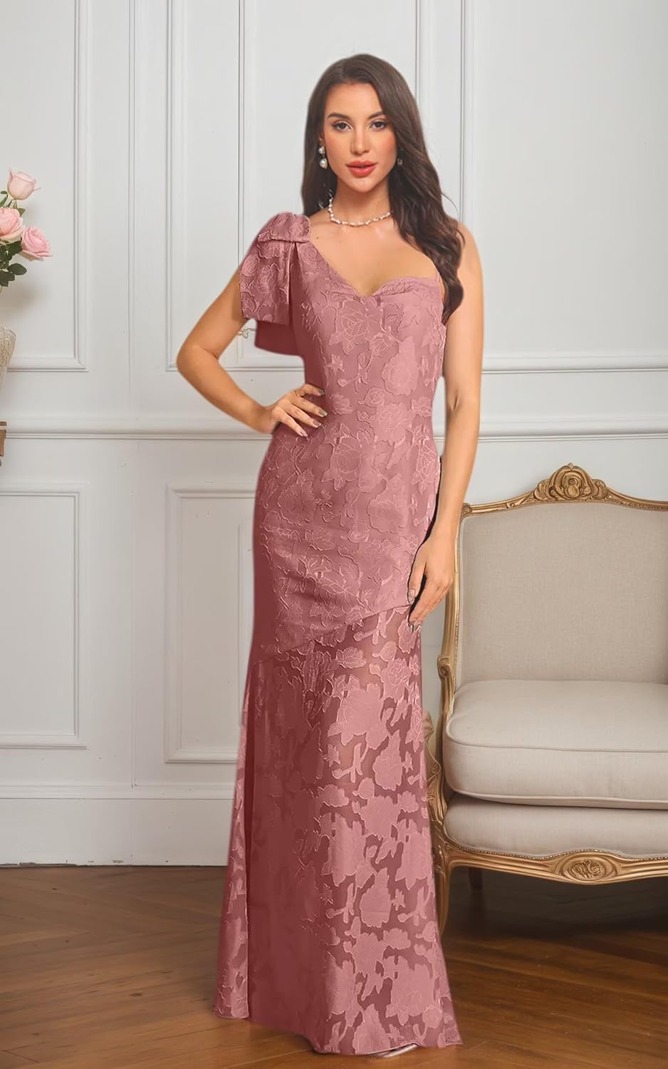 Mermaid Laces Prom Dress Floral Bow Bridesmaid Dresses Bodycon Sweetheart Sleeveless Corset Evening Party Gown