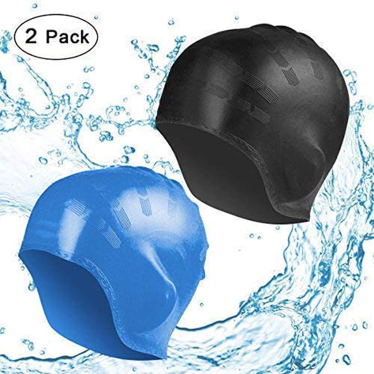 Hootracker Silicone Swimming Cap for women/men,long hair, Premium Solid Swim Hat Waterproof Comfortable No-Slip Caps for Bathing Diving Snorkeling for Adult/ladies/kids/boys/girls(2 pack)