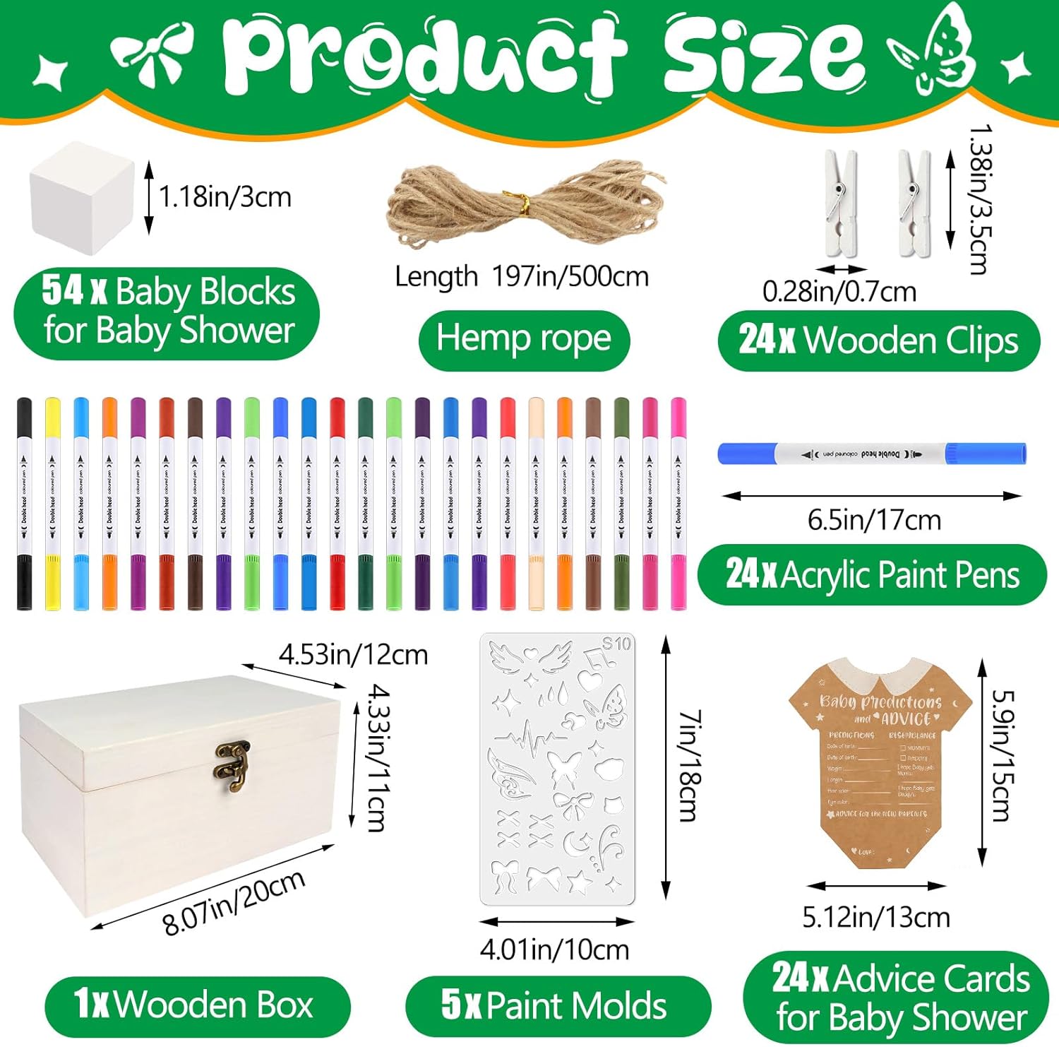 Fayoo 134 Pcs Wood Blocks to Decorate, Wood Games Kit with Wooden Blocks Prediction and Advice Card Clothes Pins Storage Box Game Sign Markers(White)
