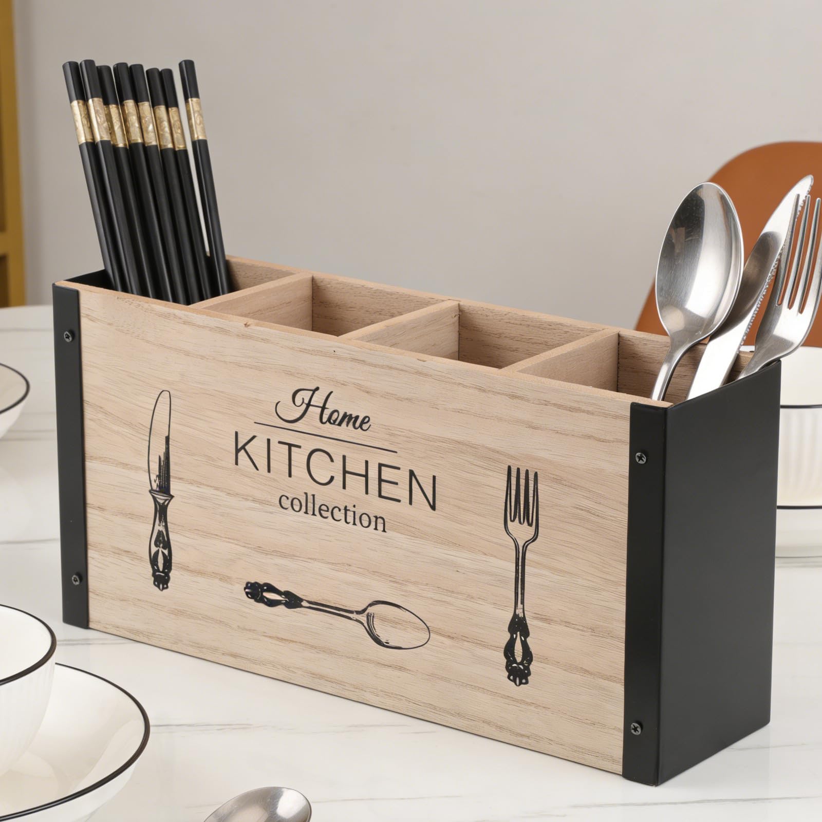 Sosoport Organizador 4 de Madera Cubiertos Compartimentos para Cocina