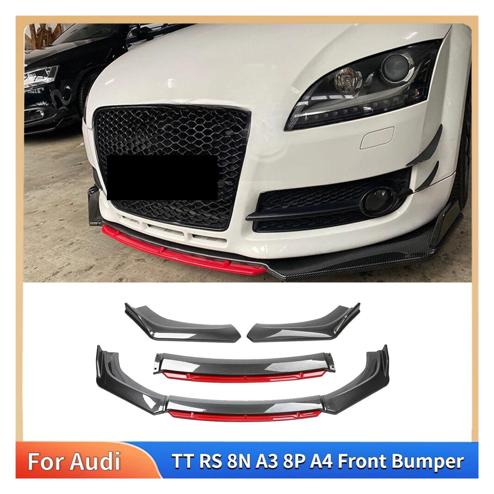 Kompatybilny z Audi TT RS 8N A3 8P A4 Zderzak przedni Spoiler Splitter Carbon Fiber Body Kits Akcesoria Osłona Ochraniacz Tuning