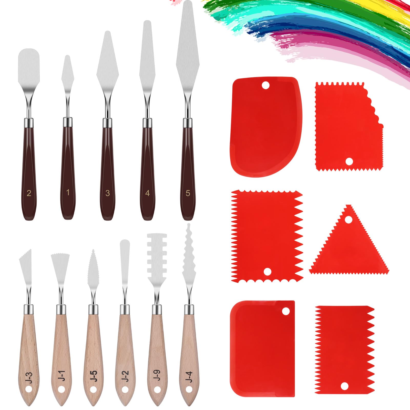 Zocipro 17Pcs Palette Knife Set, 11Pcs Pallet Knife Painting Tools with 6 Plastic Scraper, Oil Painting Mixing Scraper, Stainless Steel Painting Paint Knife Spatula Set for Art Craft Painting
