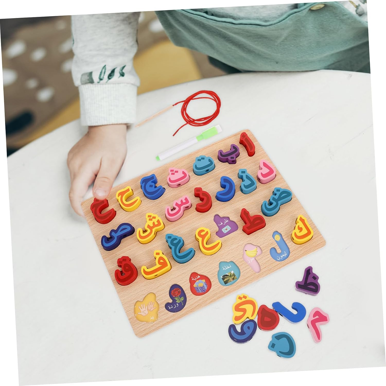 Toddmomy Wooden Arabic Letters Puzzle Board Double-Sided Educational Tool for Boys and Girls Promoting Alphabet Recognition and Writing Skills for Preschool Learning and Parent-boy Girl