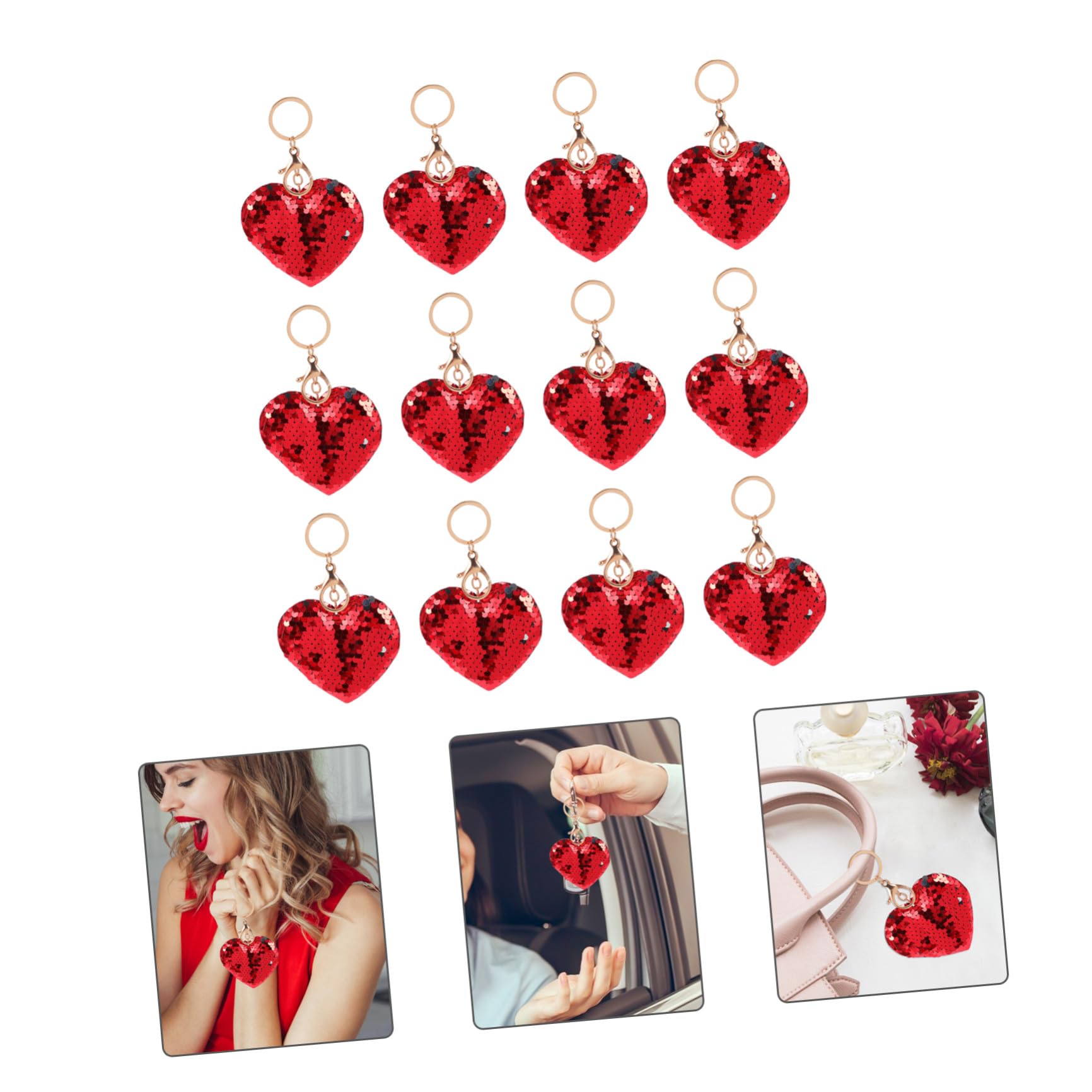TOYANDONA Portachiavi Forma di Cuore Paillettes Scintillanti Rosse, 24 Pezzi in Lega e Plastica, Portachiavi per Uso Quotidiano e Chiavi Auto, Regalo Originale per San