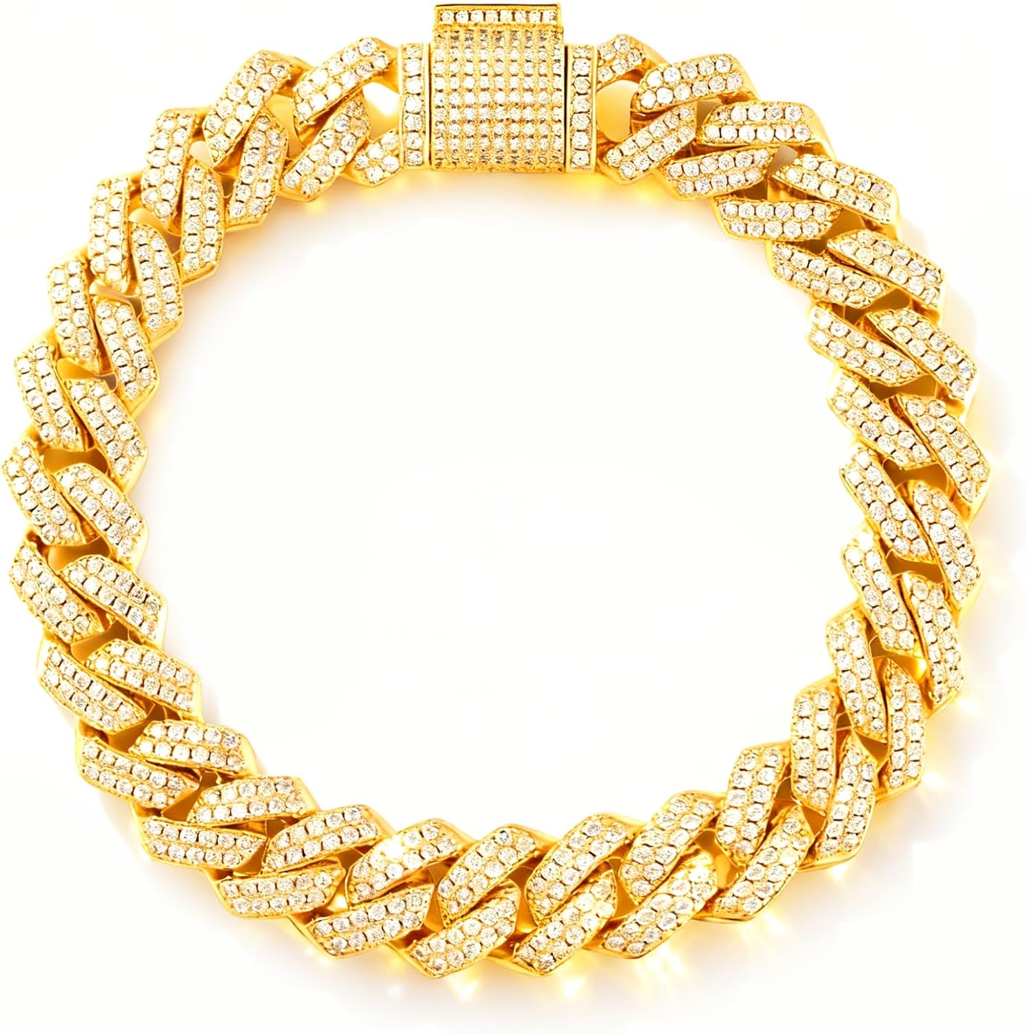 Iced Out Cuban Link Mens Bracelet, 14mm 18K Gold Plated Hip Hop 5A+ Cubic Zirconia Jewelry for Women Father Christmas Birthday Gifts