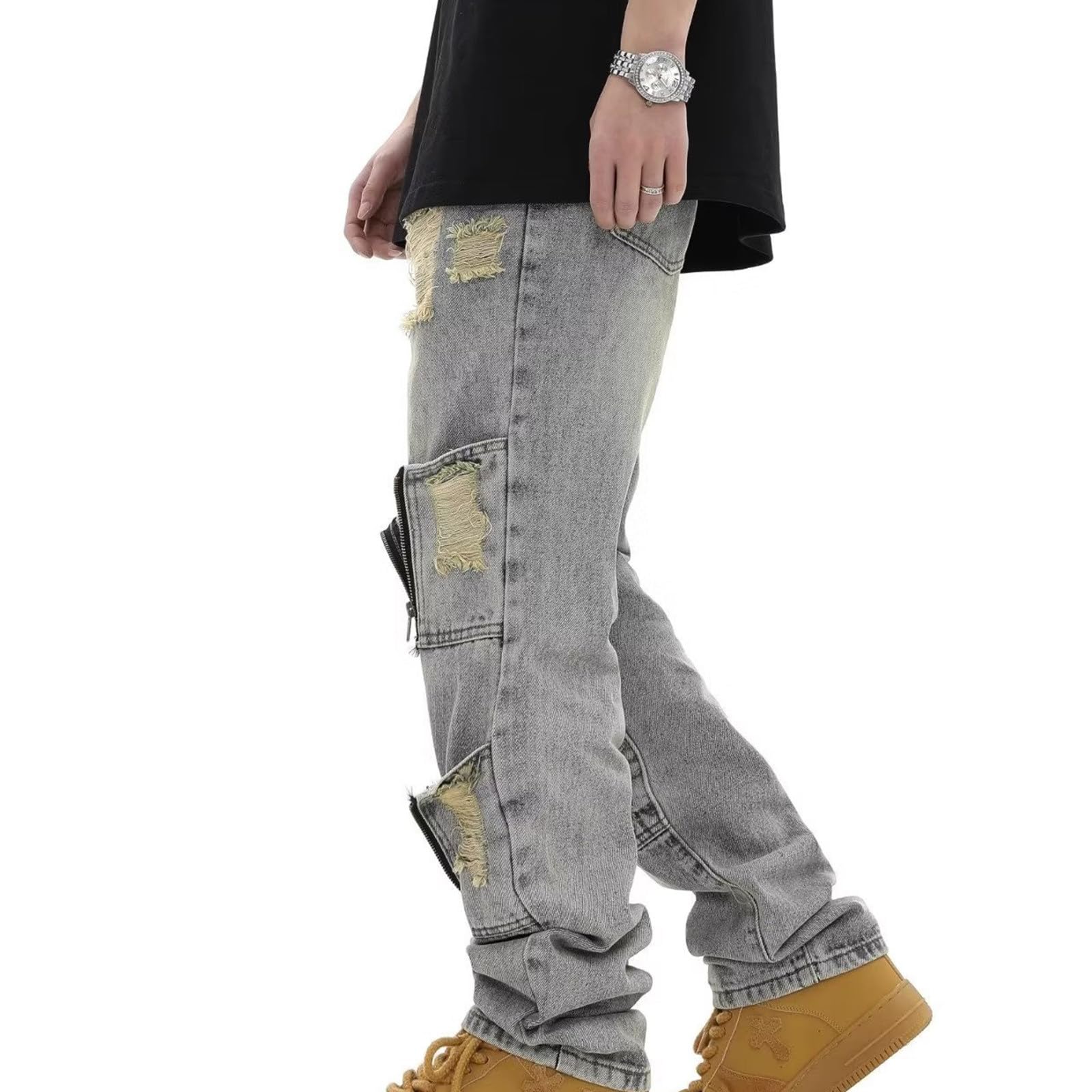 SRZYMJ Jeanshose Herren Slim Fit Hosen Jeans Kaputt Jogginghose Grau Slim Cargo Hosen Weit Chino Hose Regular Fit Wanderhose Sporthose Lang Freizeithose Lang Leinen Outdoor Hosen Trainingshose Lang