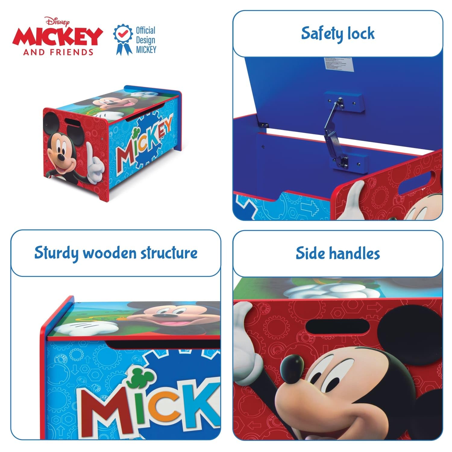 ARDITEX - Cassapanca in legno di Topolino (di Disney) – 62,5x40x37cm – Colore rosso e blu – Ideale per riporre giocattoli, vestiti o oggetti in una cameretta per bambini