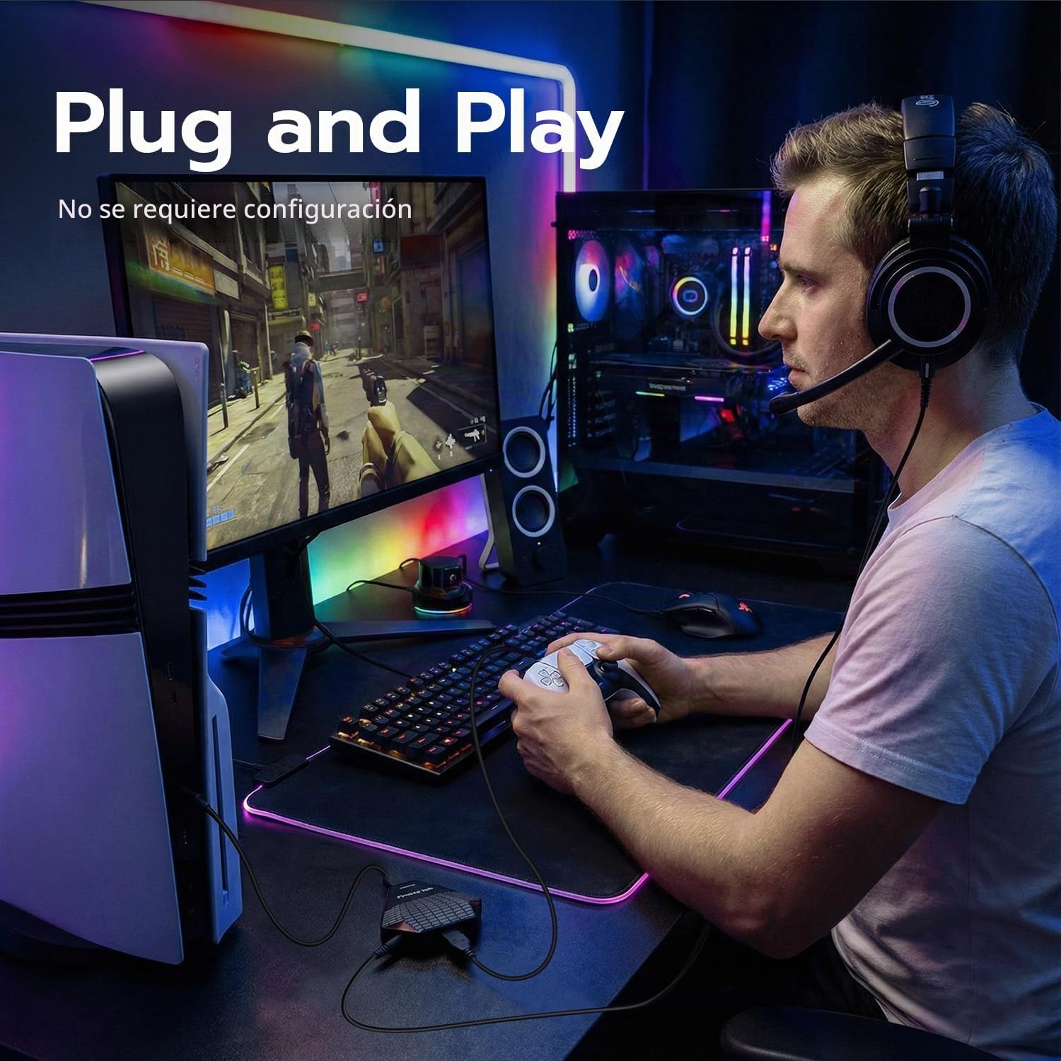 Besavior P5 Mate Pro 1000 Adaptador para PS5 - PS5 Convertidor para XIM, ReaSnow, Controller Switch, Xbox y PS4, Gaming Avanzado con Soporte Grilletes Adaptativos y Vibración, 1000Hz Baja Latencia