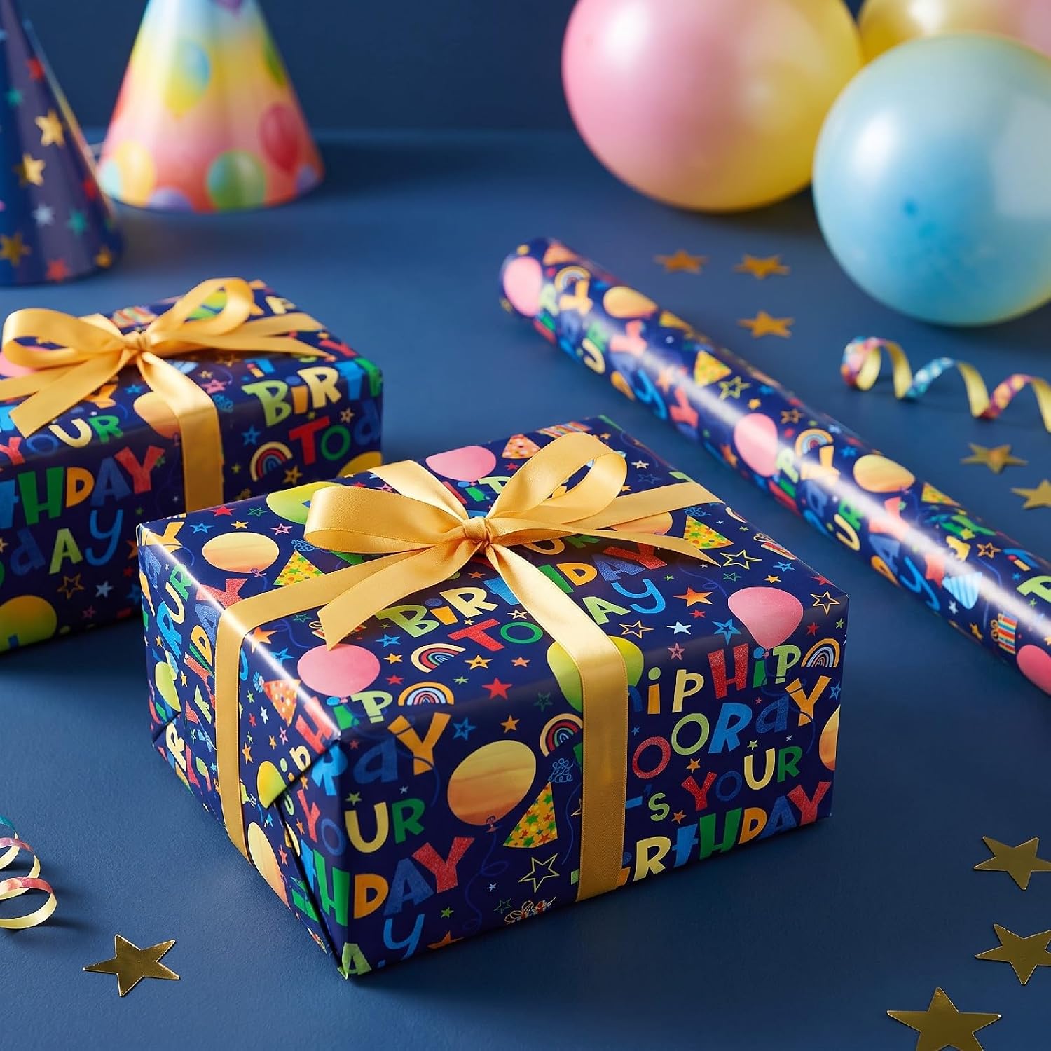 RUSPEPA Birthday Wrapping Paper Roll, Mini Roll, Colorful Hooray It's Your Birthday Typography Paper with Balloons Gift Wrap for Kids, Boys, Girls, Party Supplies, 17 Inches x 9.8 Feet image 4
