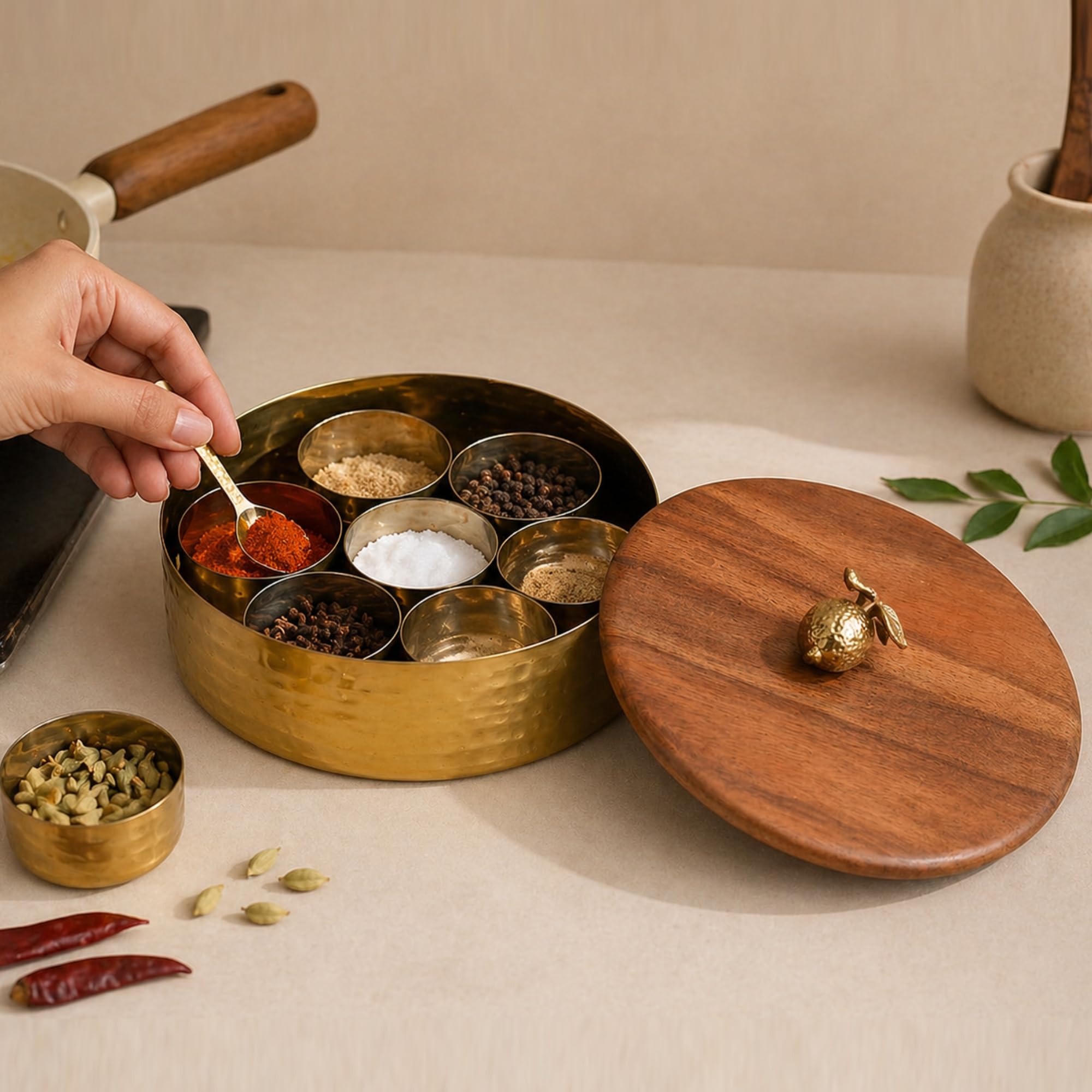 Elan Spice Box - Antique Gold Masala Dabba -1